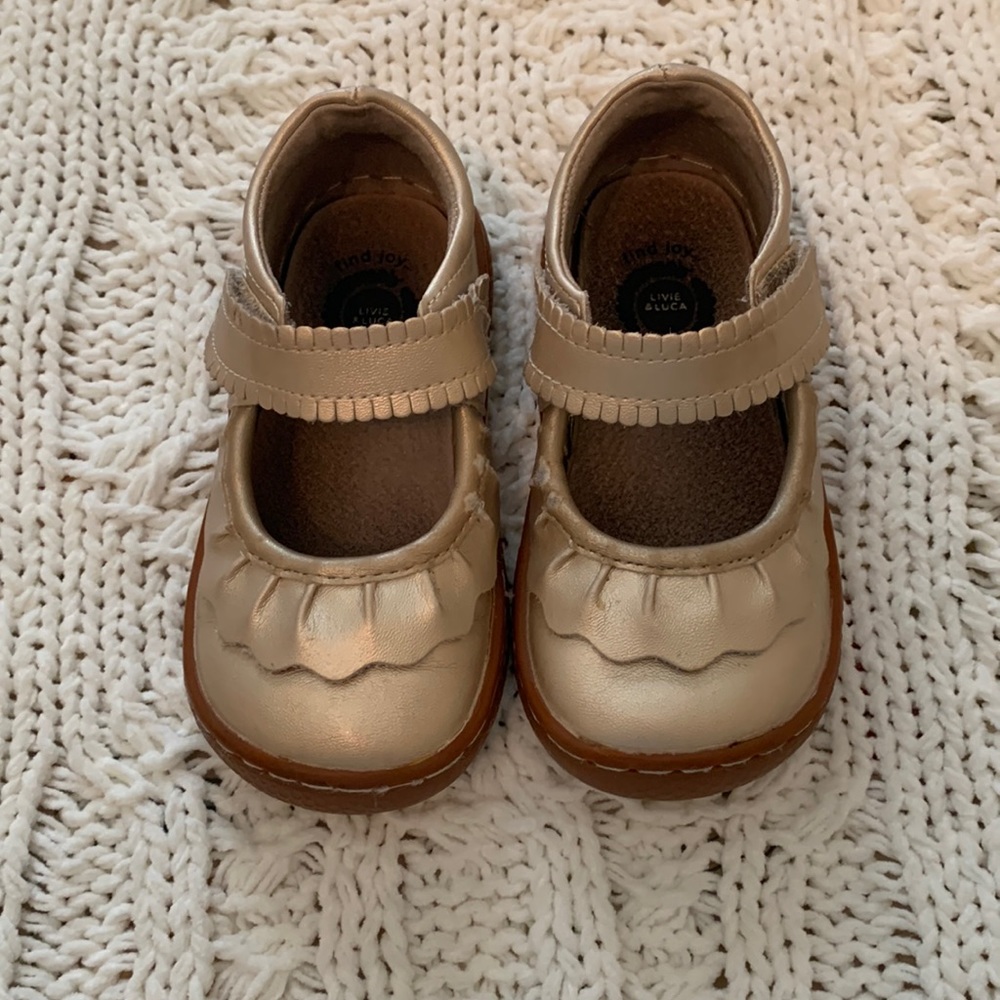 Livie & Luca Champagne Ruffle Mary Janes